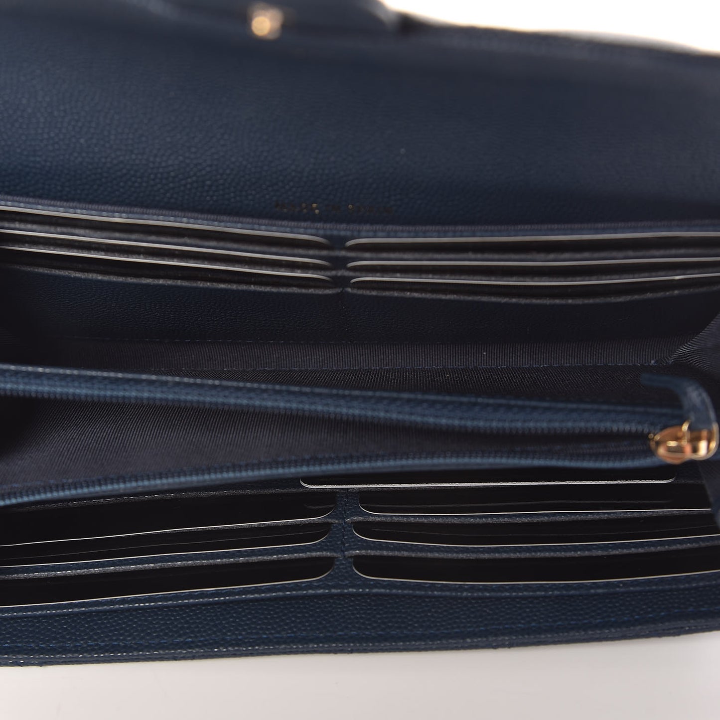 Caviar Quilted Large Gusset Flap Wallet Navy