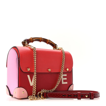 Gucci Calfskin Suede Snakeskin Valentines Day Small Padlock Bamboo Shoulder Bag Red Pink Multicolor 3 of 9