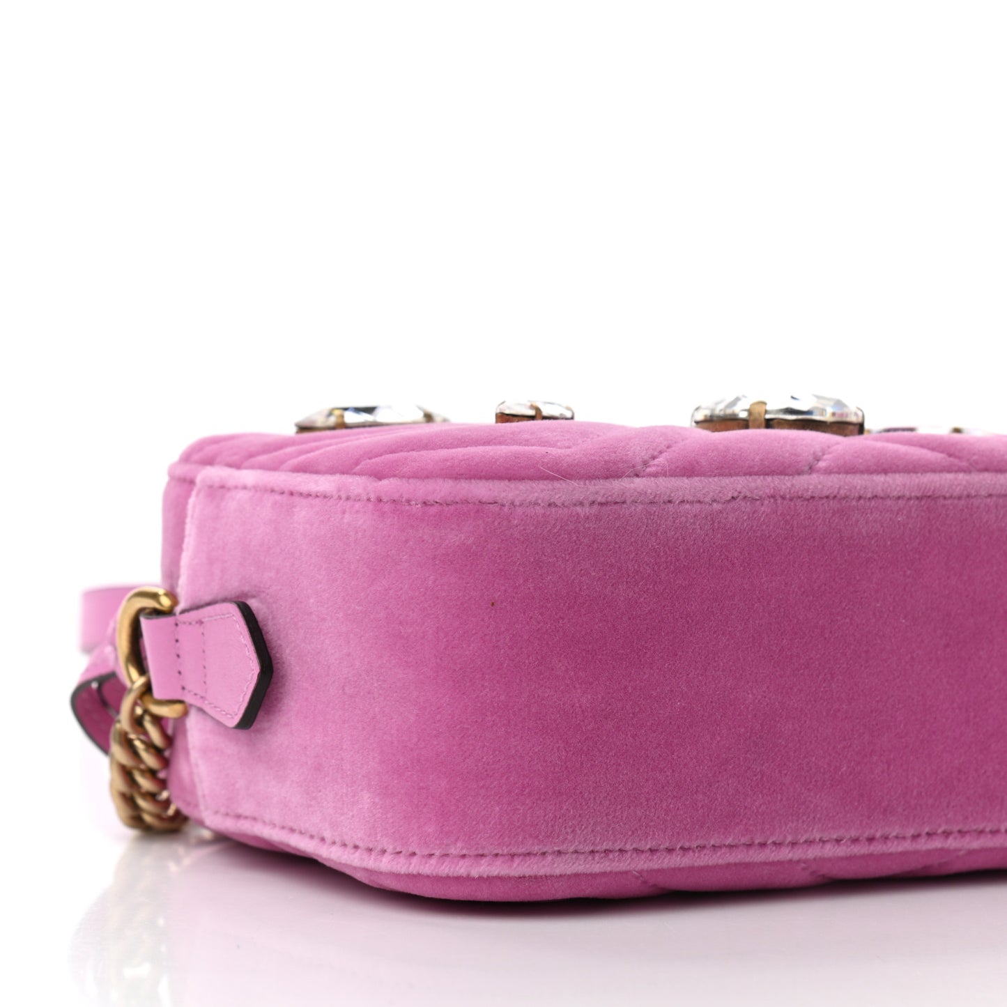 Velvet Matelasse Marquise Crystals Mini GG Marmont Chain Shoulder Bag Malva