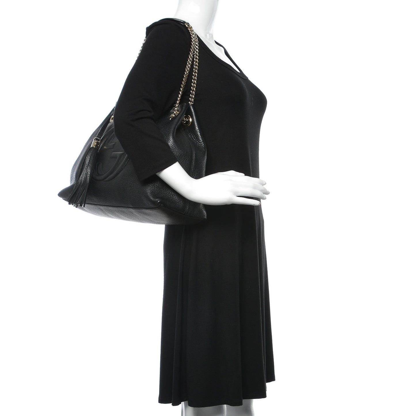Pebbled Calfskin Medium Soho Chain Shoulder Bag Black