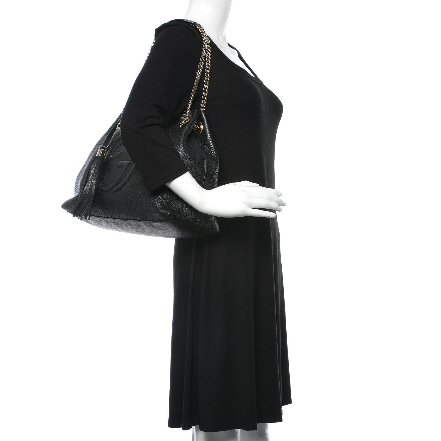 Gucci Pebbled Calfskin Medium Soho Chain Shoulder Bag Black 2 of 9