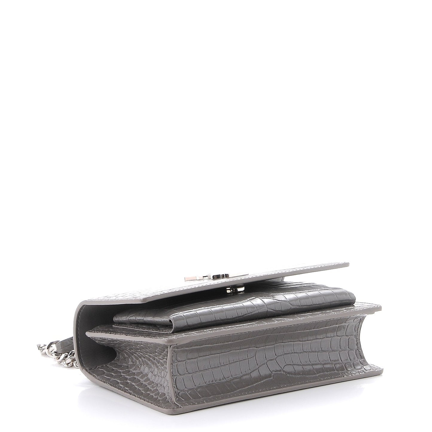 Calfskin Crocodile Embossed Monogram Sunset Chain Wallet Fog
