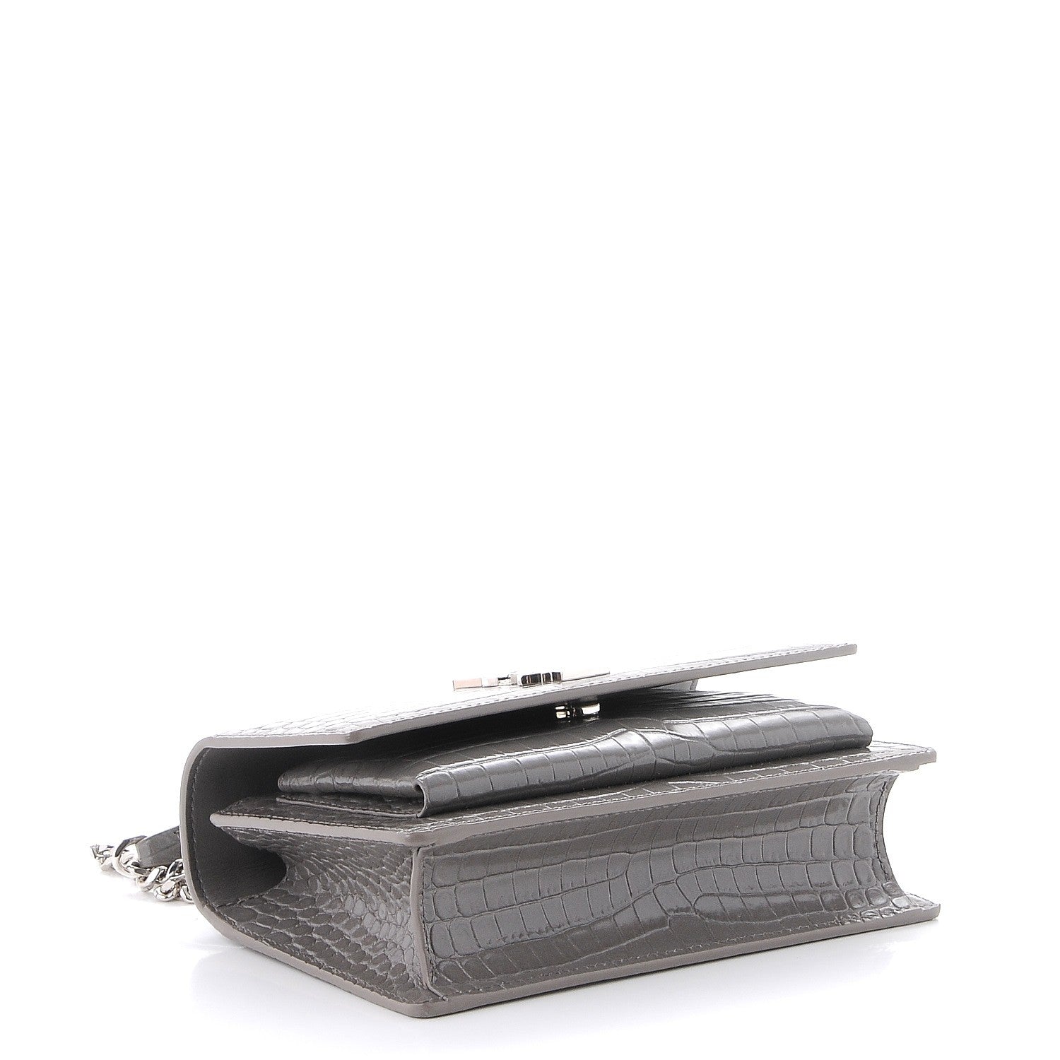 Saint Laurent Calfskin Crocodile Embossed Monogram Sunset Chain Wallet Fog 5 of 9