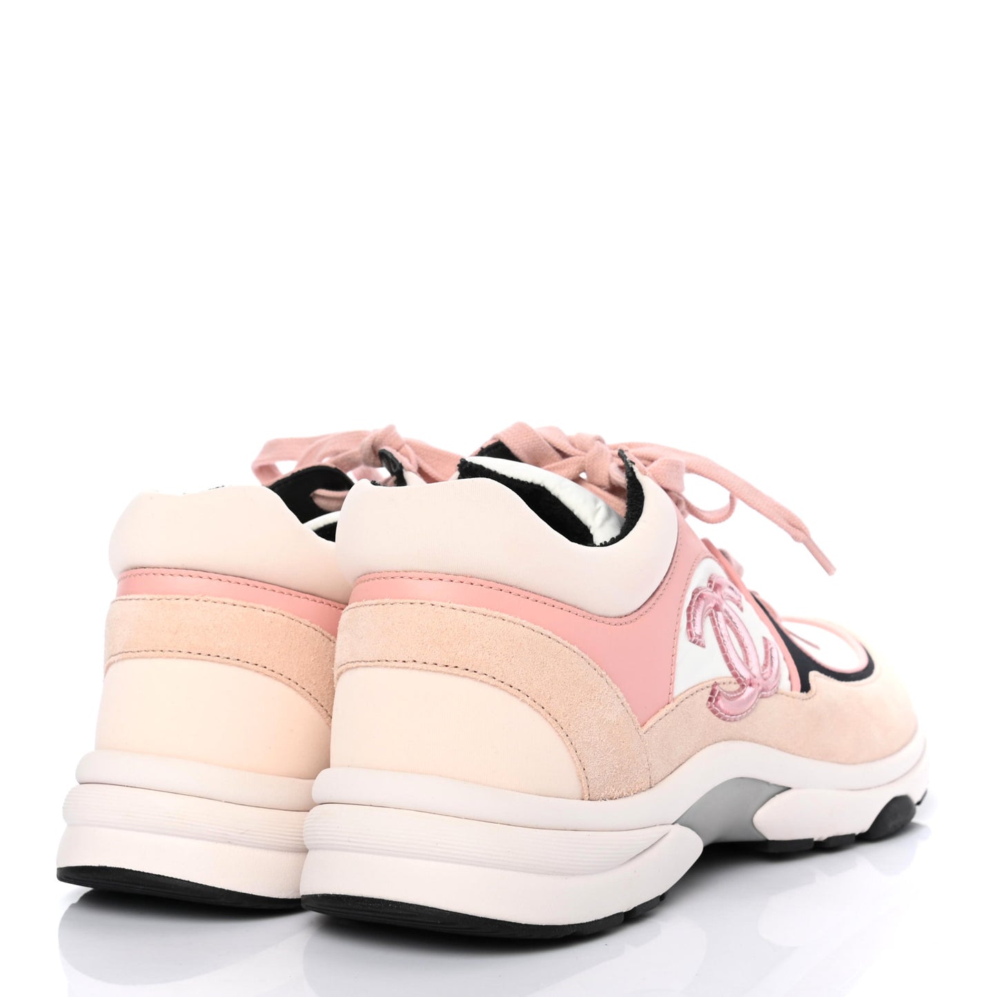 Nylon Lambskin Suede Calfskin CC Sneakers 39 Pink White Black