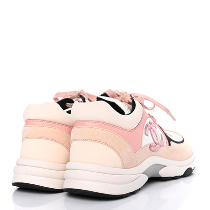 Chanel Nylon Lambskin Suede Calfskin CC Sneakers 39 Pink White Black 4 of 7
