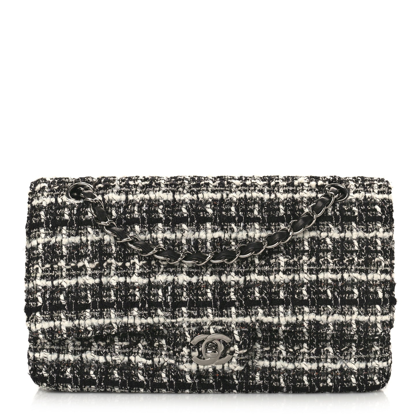 Tweed Quilted Medium Double Flap Black