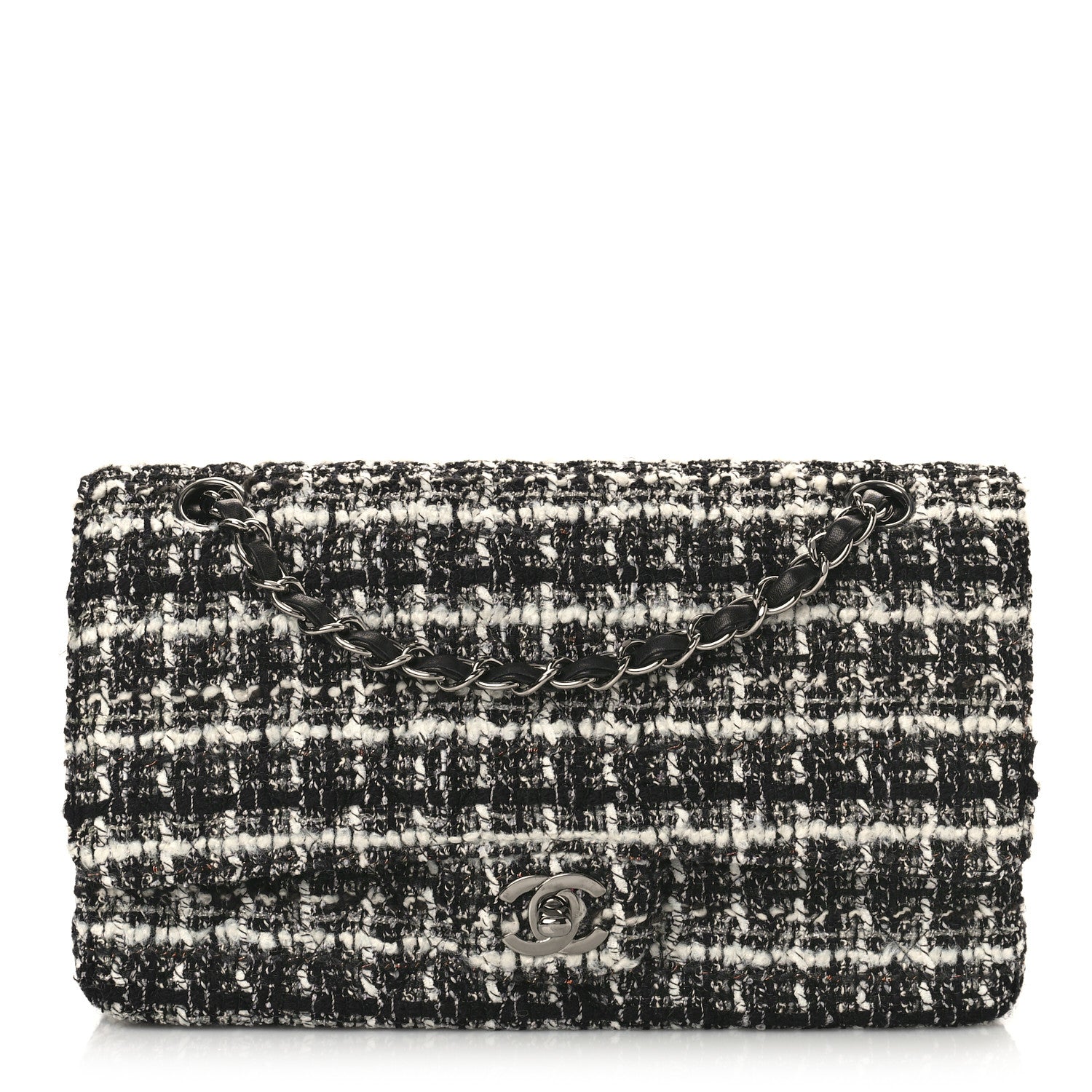 Chanel Tweed Quilted Medium Double Flap Black 1 of 9