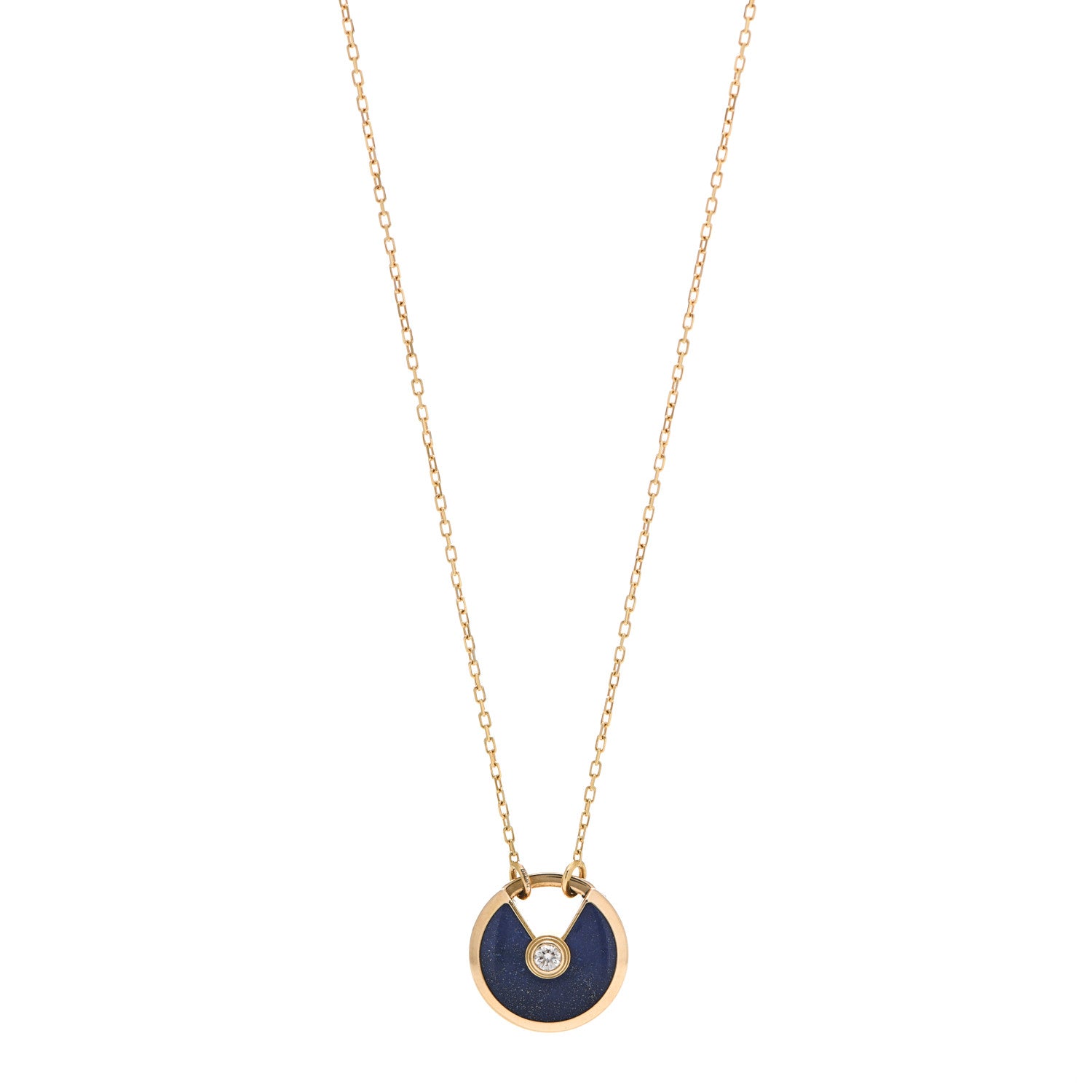 Cartier 18K Yellow Gold Diamond Lapis Lazuli SM Amulette de Cartier Pendant Necklace 1 of 5