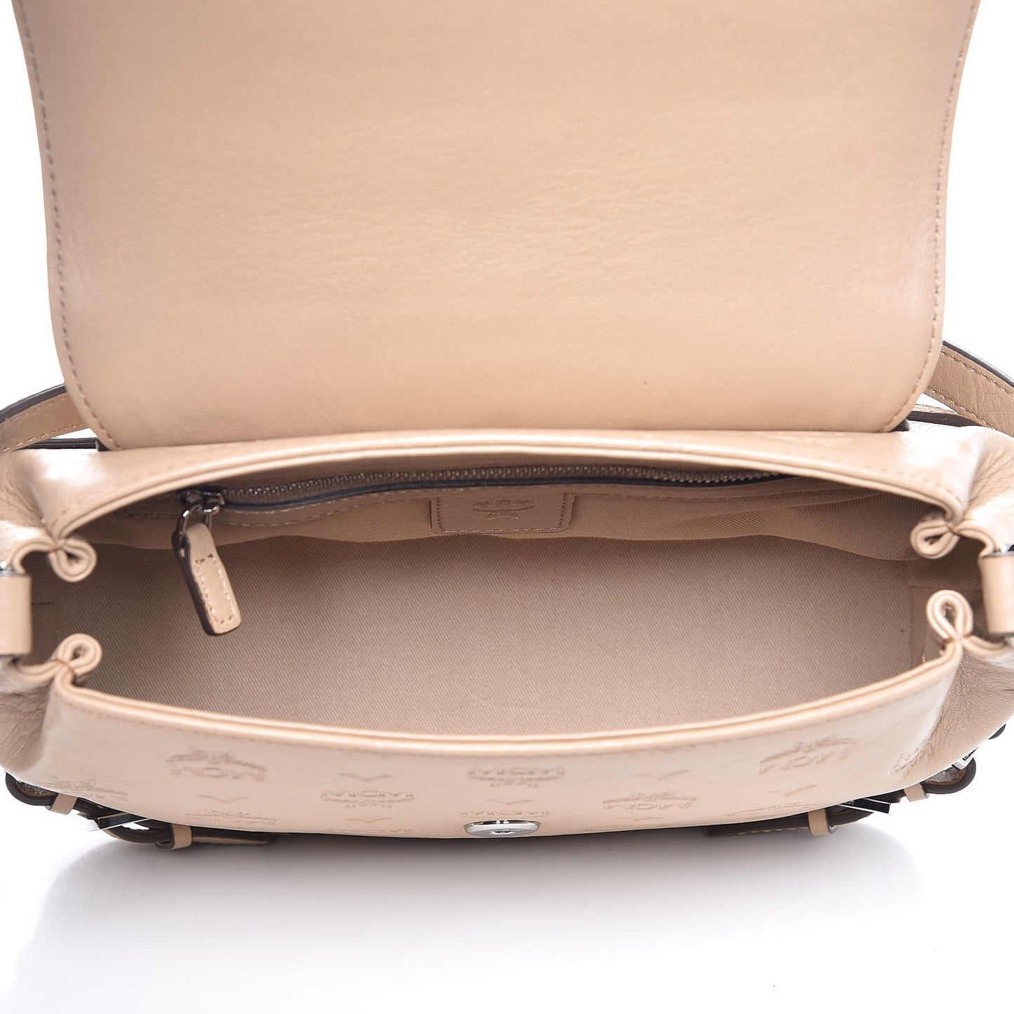 Calfskin Signature Monogram Small Crossbody Bag Beige
