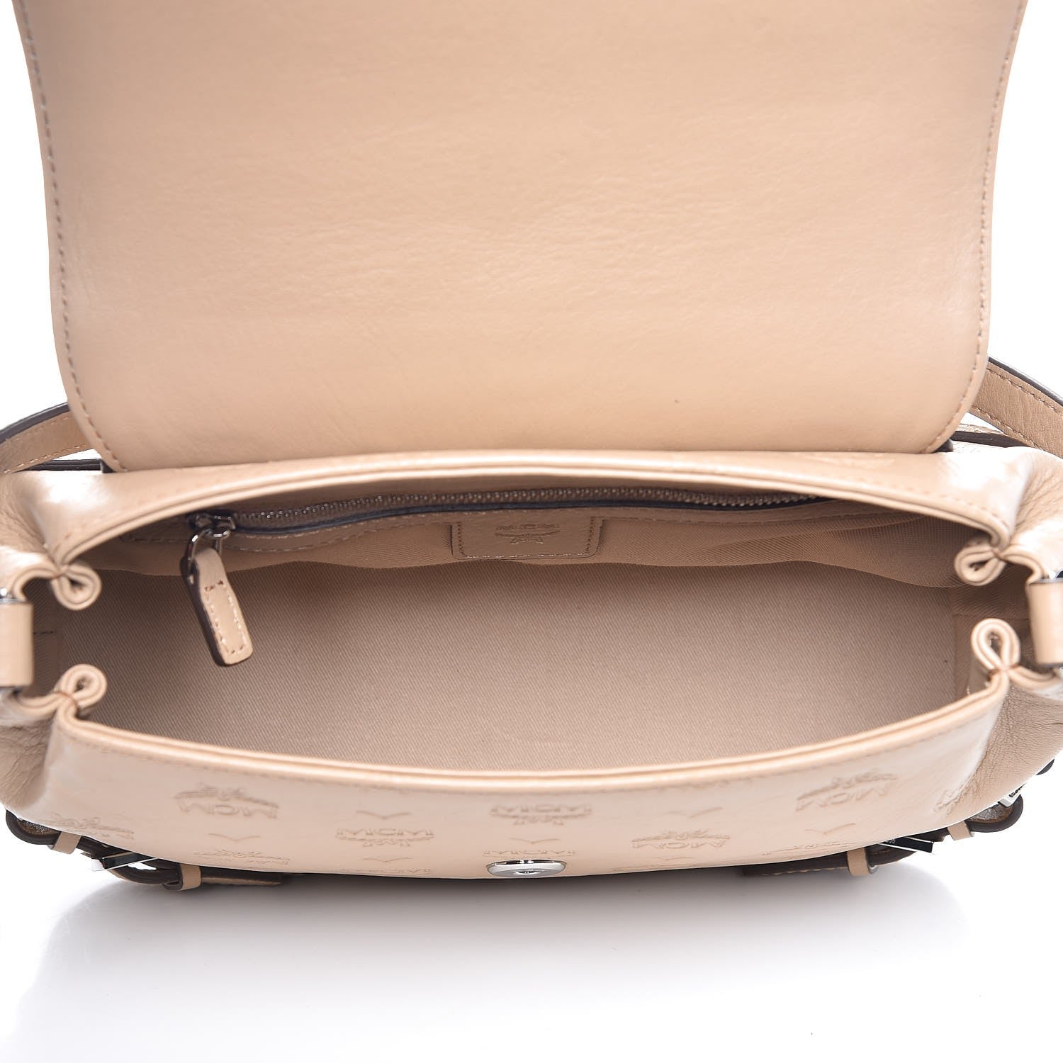 MCM Calfskin Signature Monogram Small Crossbody Bag Beige 6 of 14