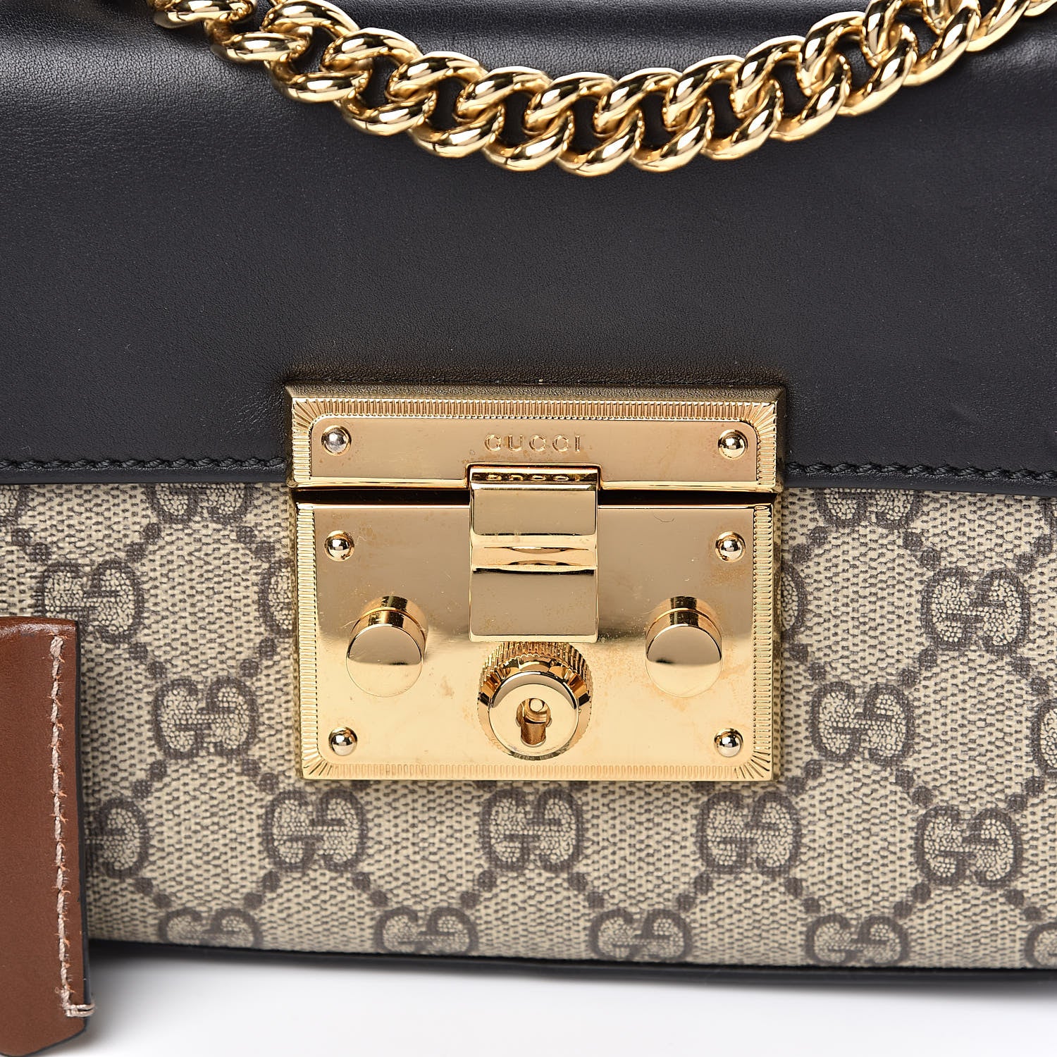 Gucci GG Supreme Monogram Calfskin Small Padlock Shoulder Bag Beige Black Cuir 14 of 14