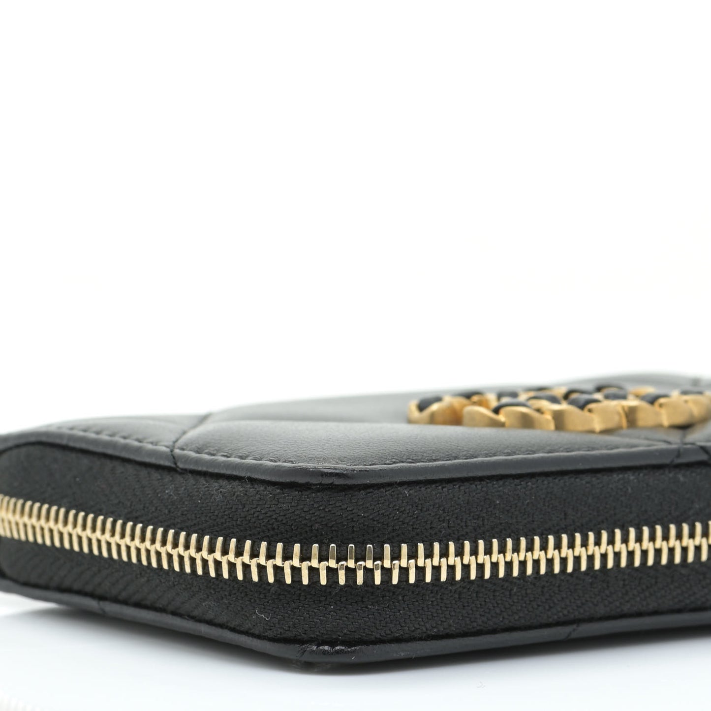 Lambskin Quilted Chanel 19 Zip Around Coin Purse Wallet Black