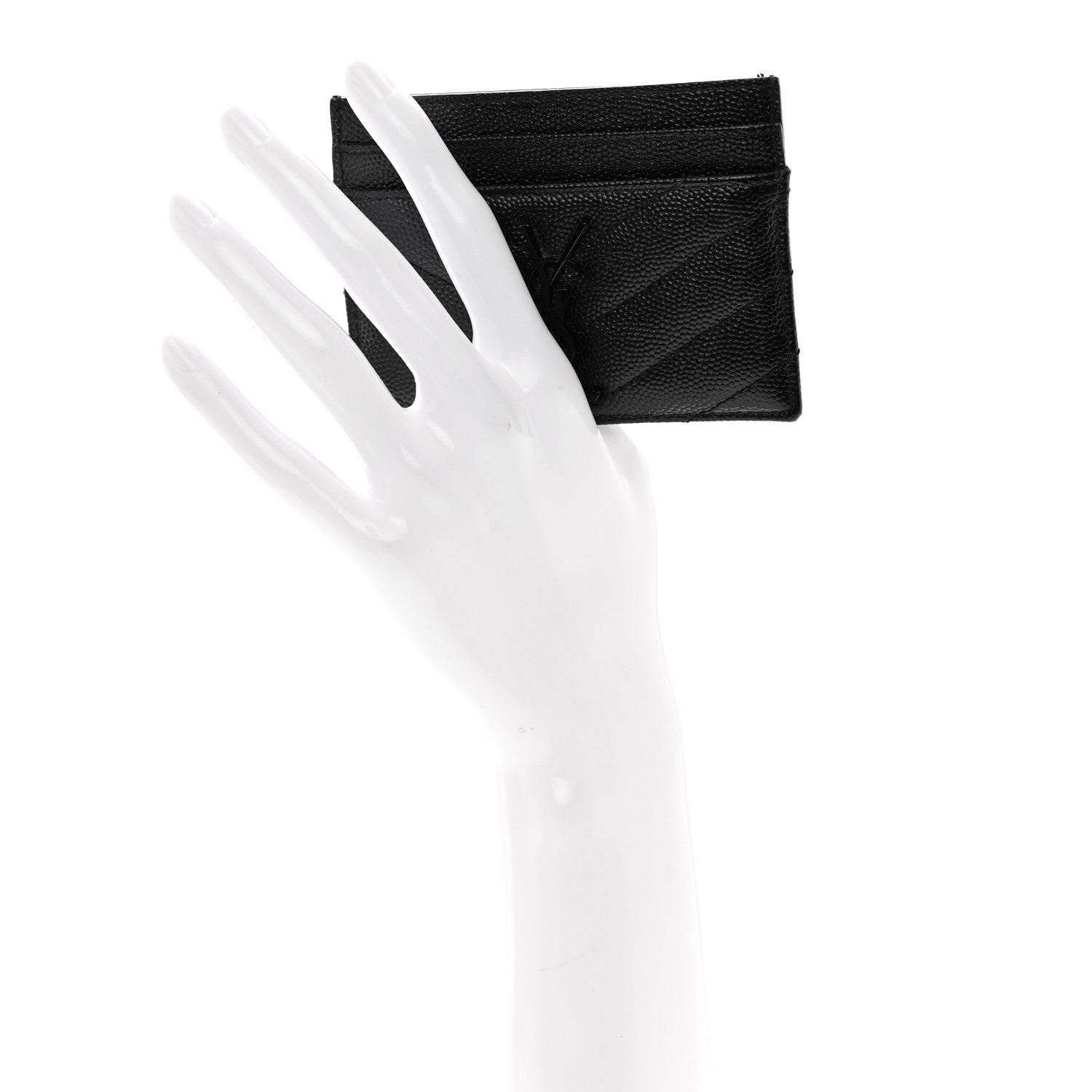 Saint Laurent Grain De Poudre Matelasse Chevron Monochrome Monogram Credit Card Case Black 2 of 10
