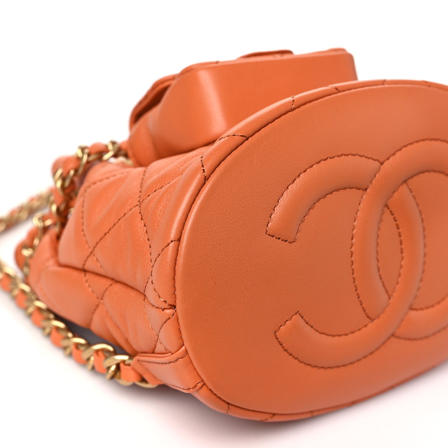 Calfskin Quilted Small CC Chain Bucket Backpack Orange