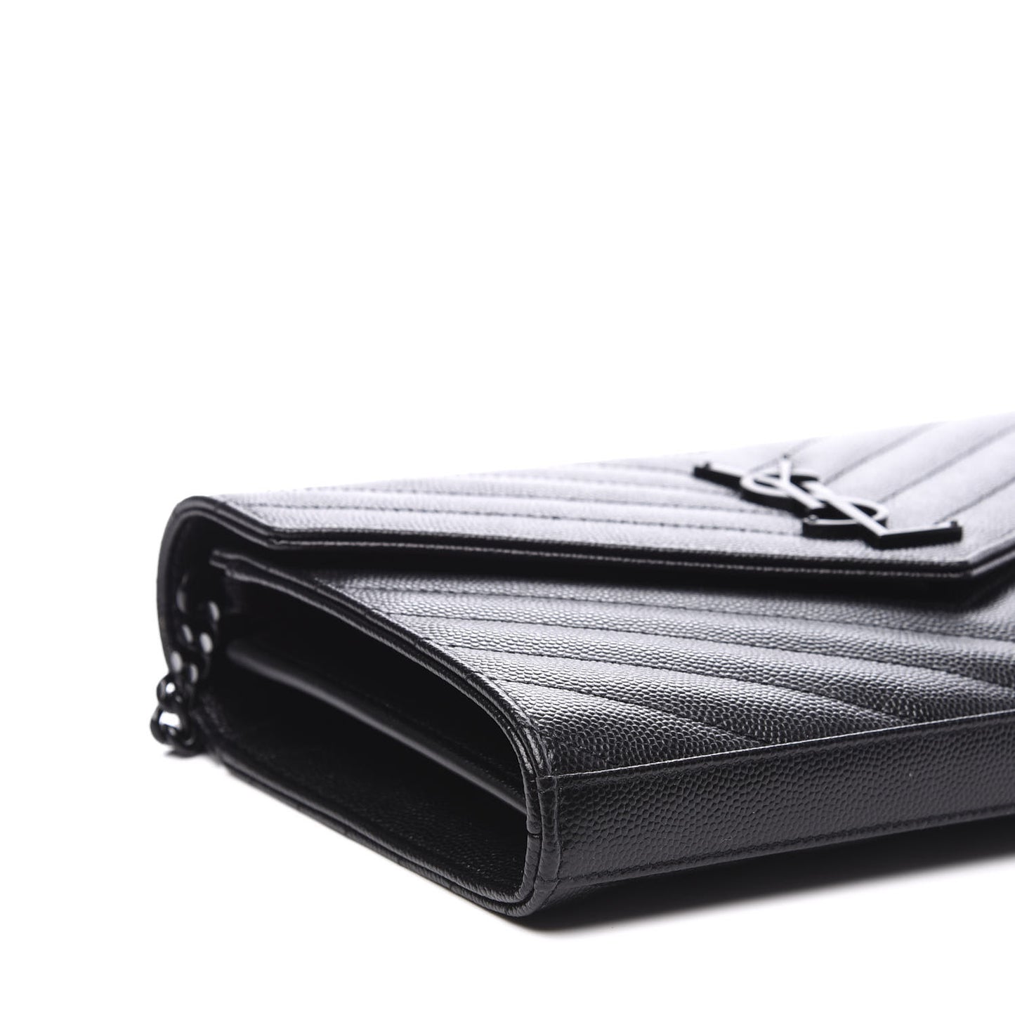 Grain De Poudre Matelasse Chevron Monogram Chain Wallet Black