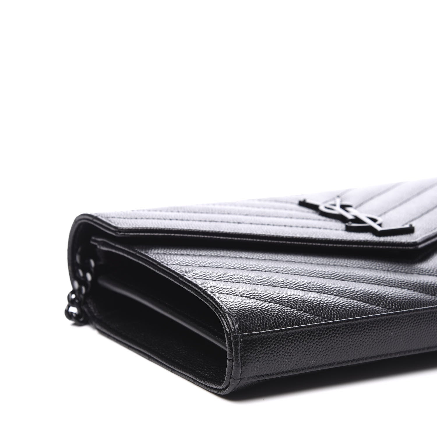 Saint Laurent Grain De Poudre Matelasse Chevron Monogram Chain Wallet Black 5 of 9