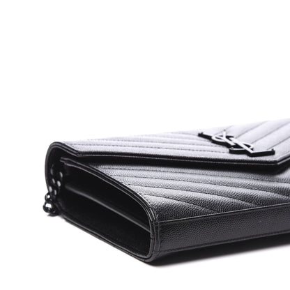 Saint Laurent Grain De Poudre Matelasse Chevron Monogram Chain Wallet Black 5 of 9