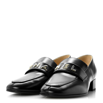Chanel Shiny Calfskin Logo Loafers 39 Black 4 of 9