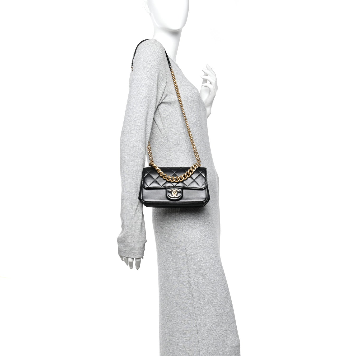 Chanel Iridescent Calfskin Quilted Mini Straight Lined Flap Black 2 of 10
