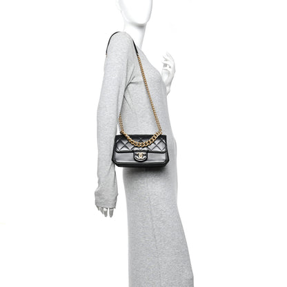 Chanel Iridescent Calfskin Quilted Mini Straight Lined Flap Black 2 of 10