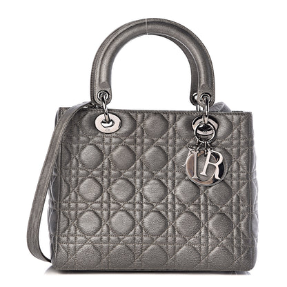 Christian Dior Metallic Lambskin Cannage Medium Lady Dior Gunmetal 1 of 15