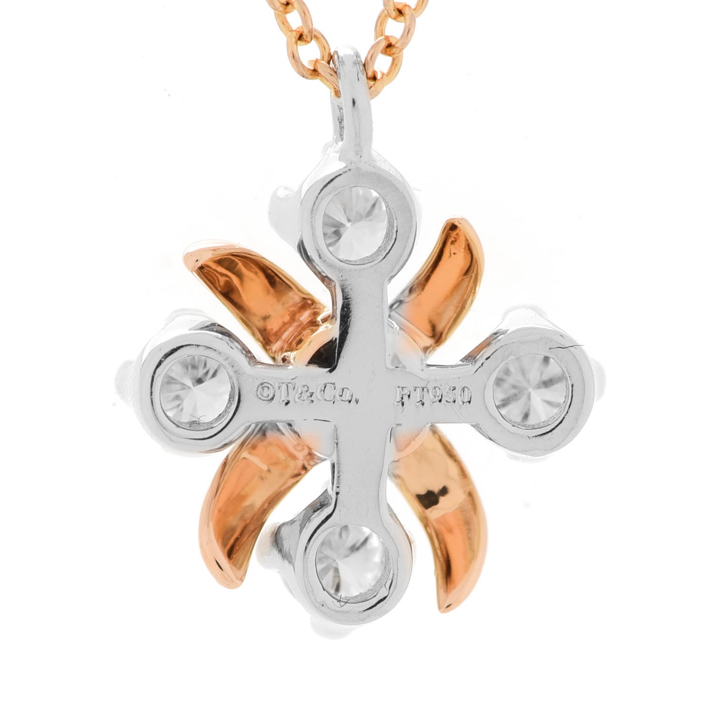 Platinum 18K Yellow Gold Diamond Schlumberger Lynn Pendant Necklace