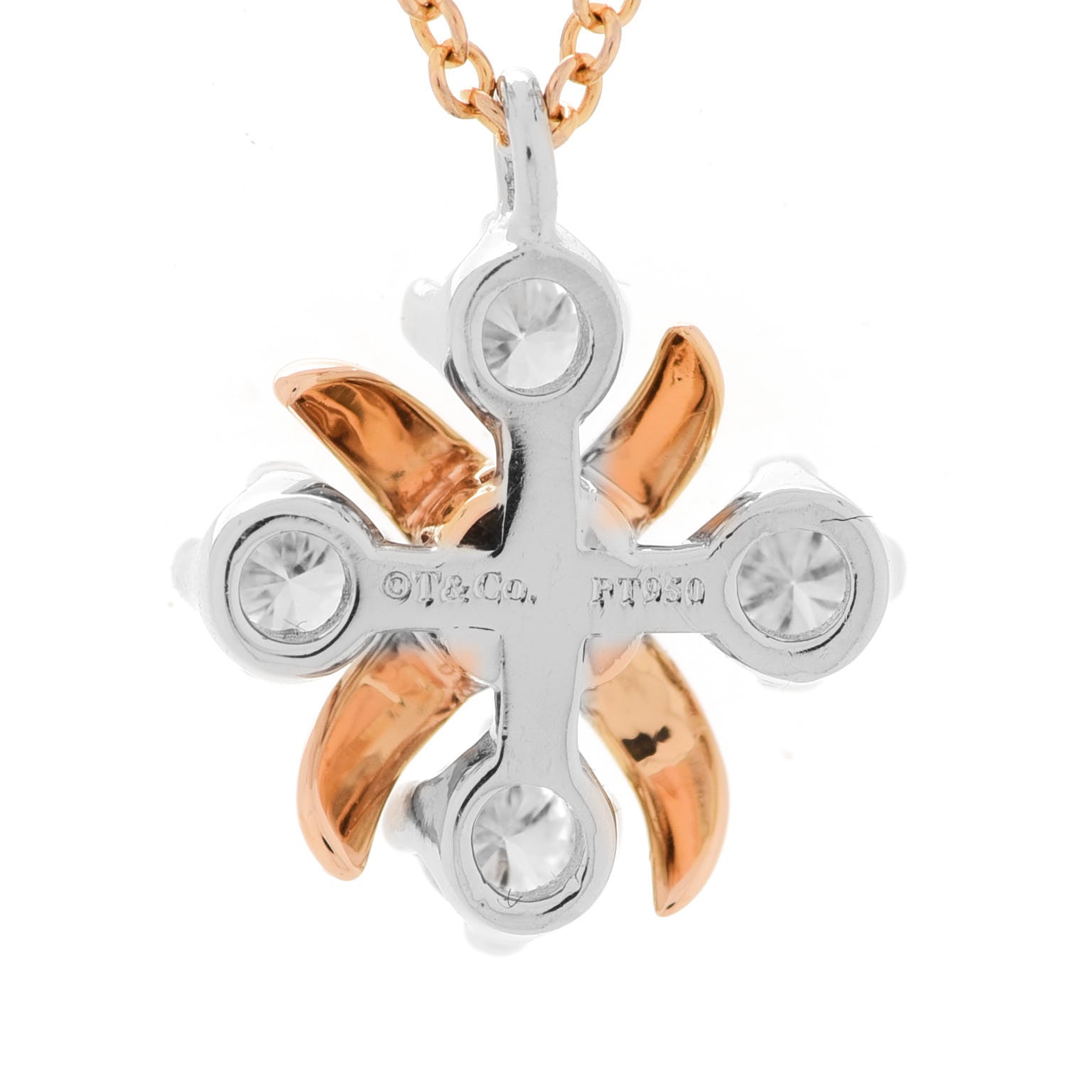 Tiffany Platinum 18K Yellow Gold Diamond Schlumberger Lynn Pendant Necklace 2 of 5