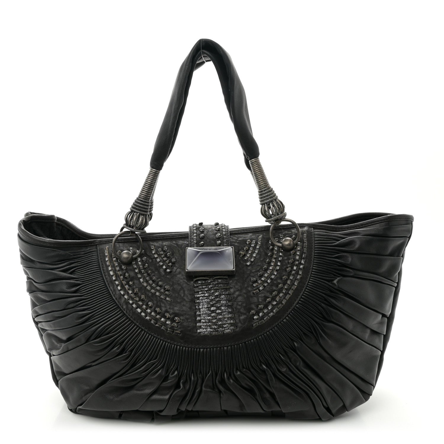 Christian Dior Lambskin Plisse Pleated Basket Tote Bag Black 1 of 10