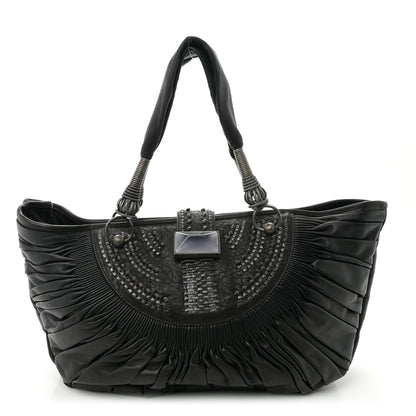 Christian Dior Lambskin Plisse Pleated Basket Tote Bag Black 1 of 10