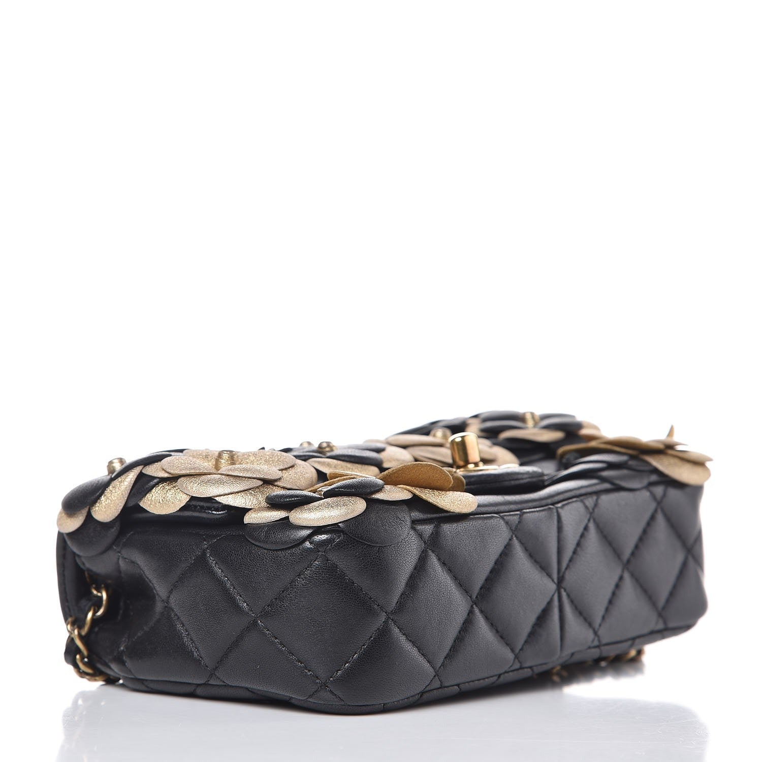 Chanel Metallic Lambskin Quilted Mini Camellia Flap Black Gold 4 of 8