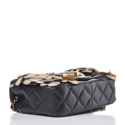Chanel Metallic Lambskin Quilted Mini Camellia Flap Black Gold 4 of 8