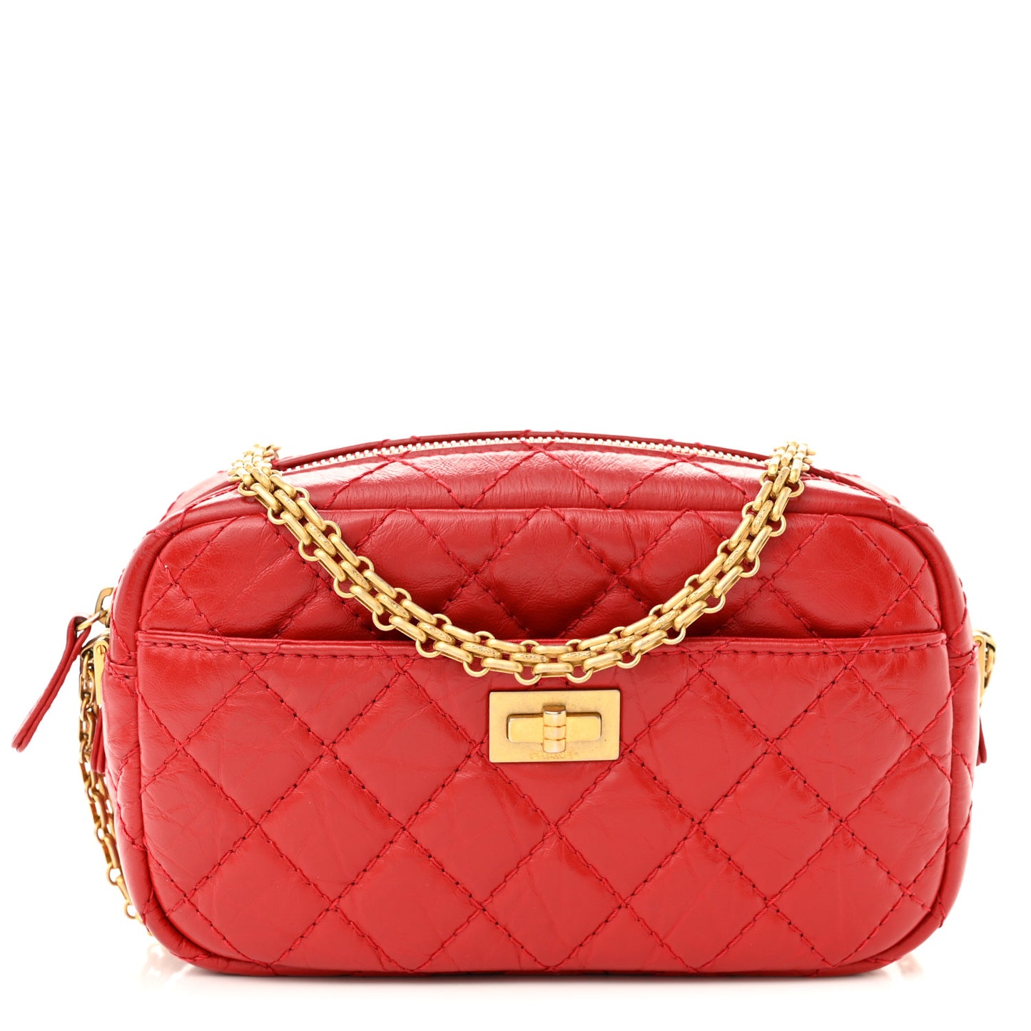 Aged Calfskin Quilted Mini Reissue Camera Case Red