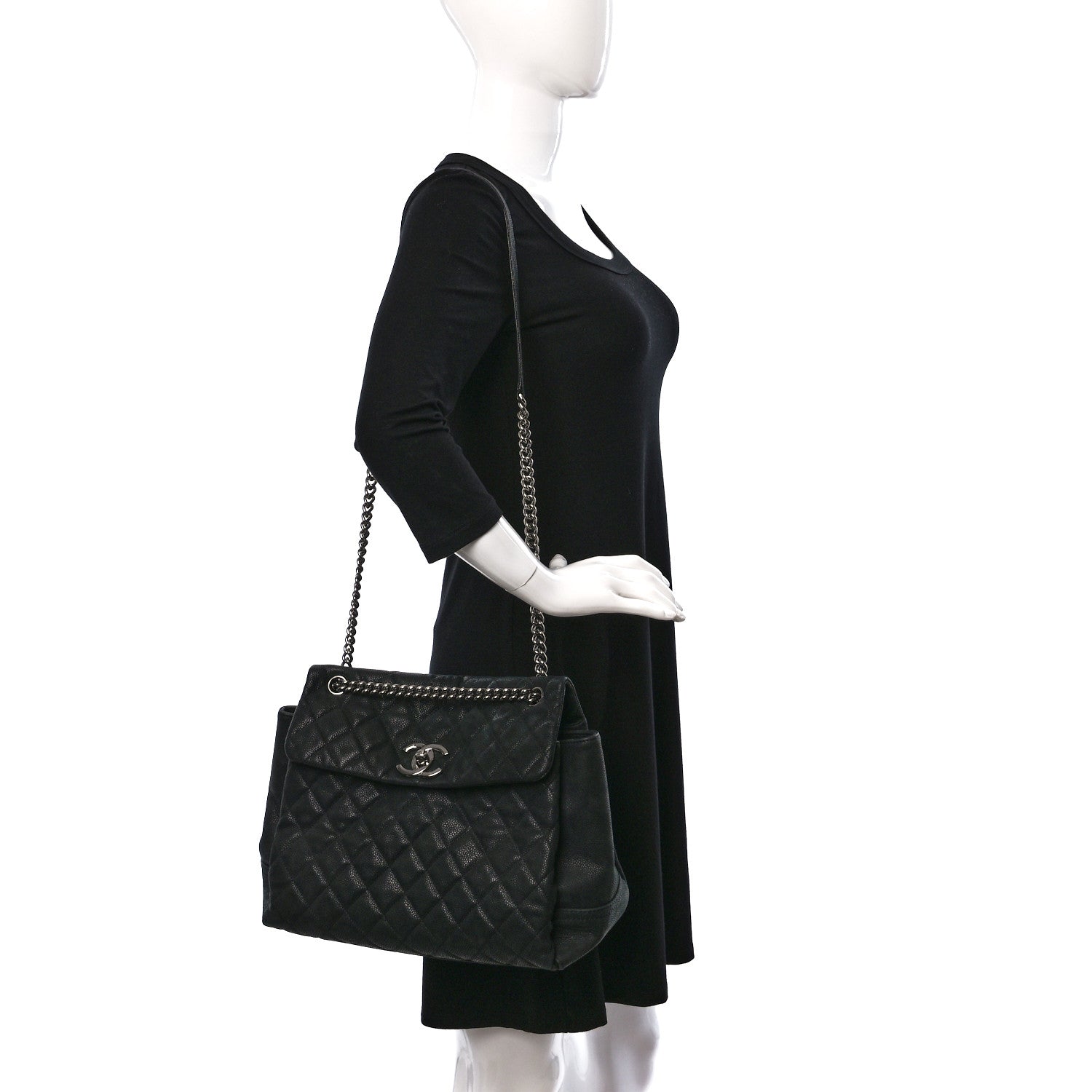 Chanel Iridescent Caviar Medium Lady Pearly Flap Black 2 of 11