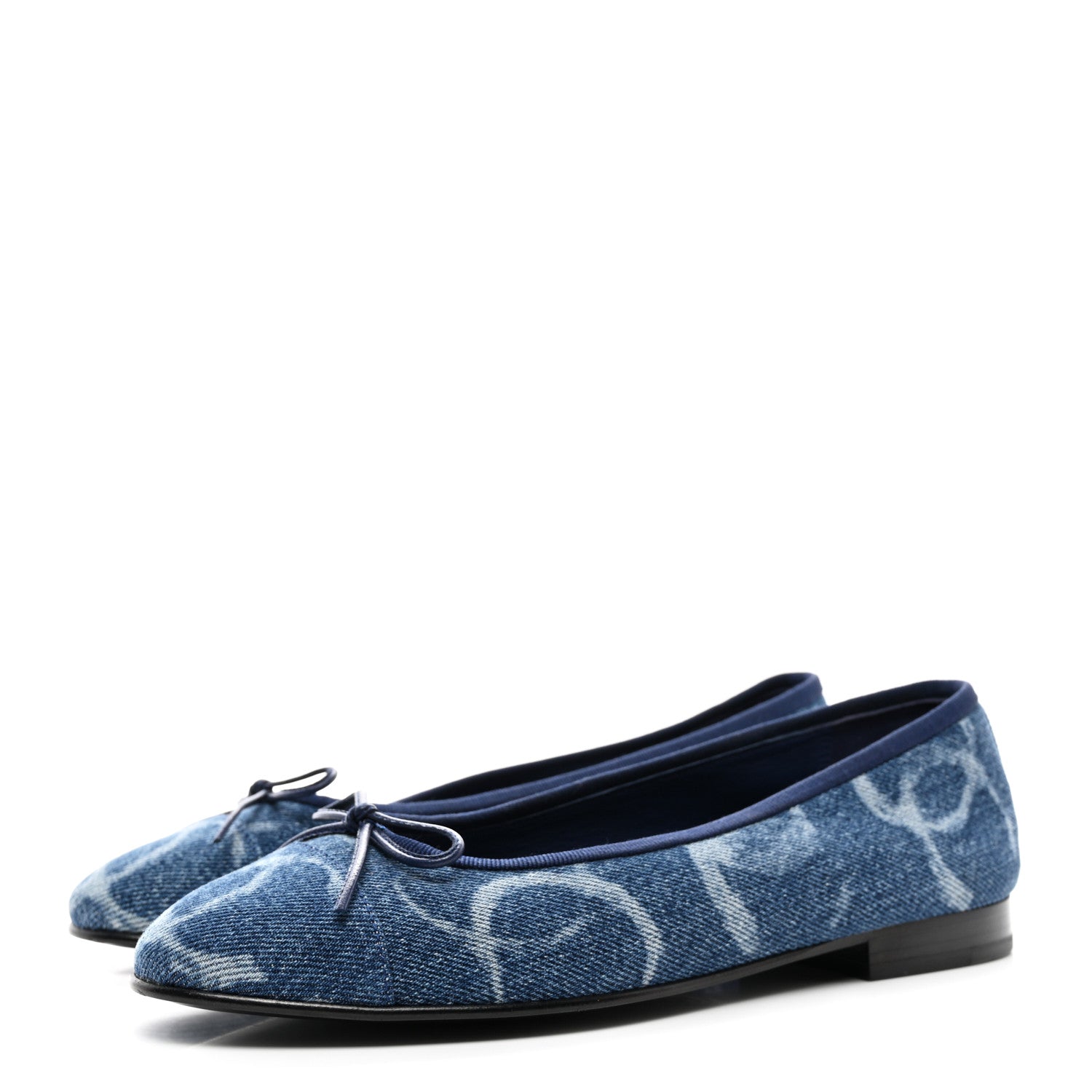 Chanel Denim Printed CC Cap Toe Ballerina Flats 36.5 Light Blue White 3 of 9