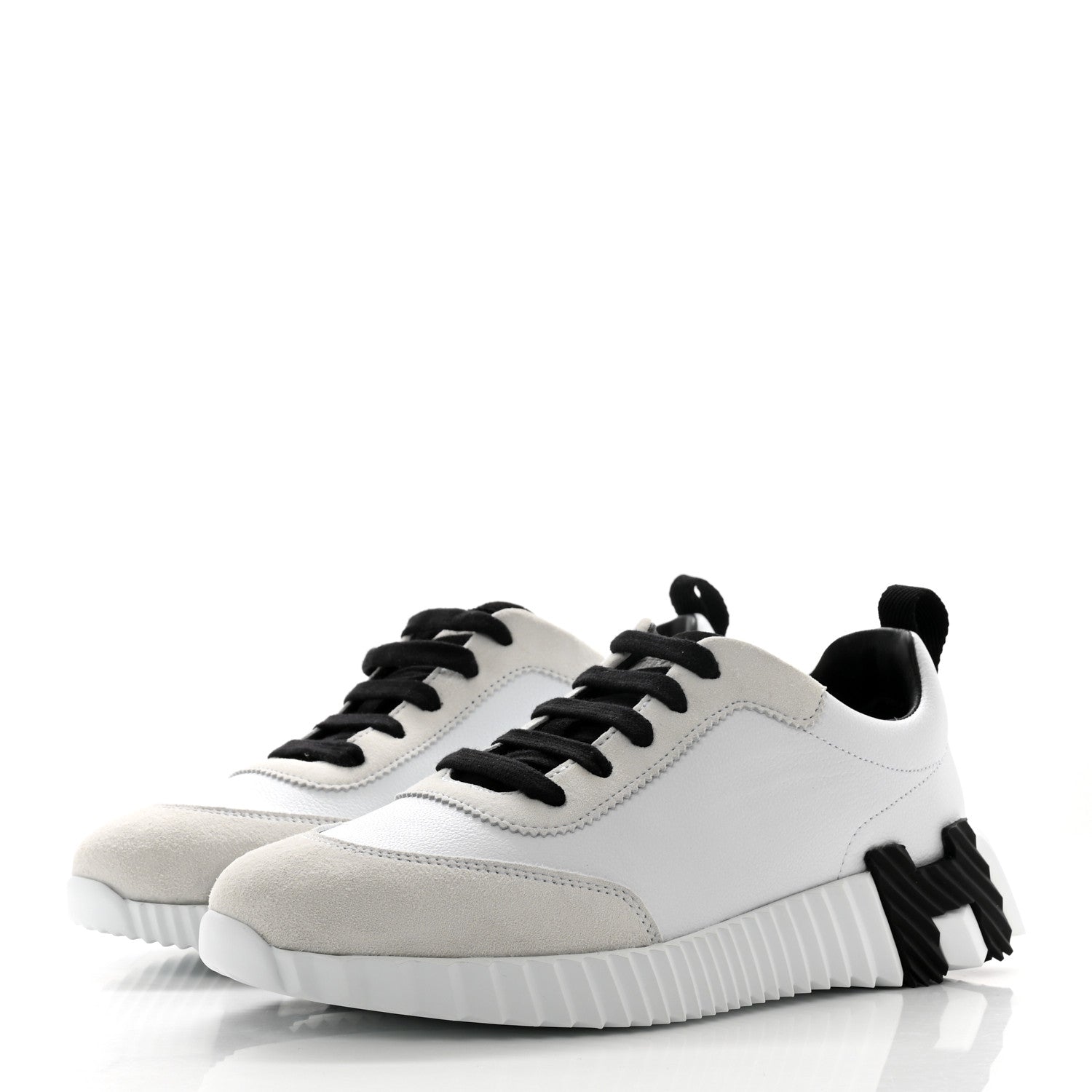 Hermes Goatskin Suede Goatskin Bouncing Sneakers 37 White Black 3 of 8