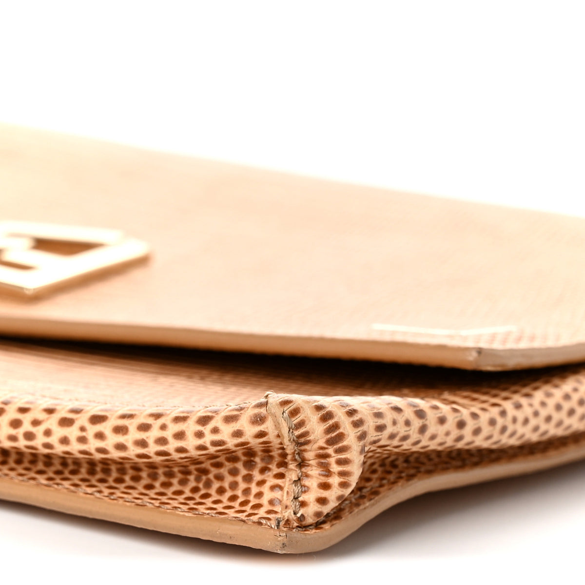 Fendi Calfskin Lizard Embossed Wallet on Chain Beige 11 of 11