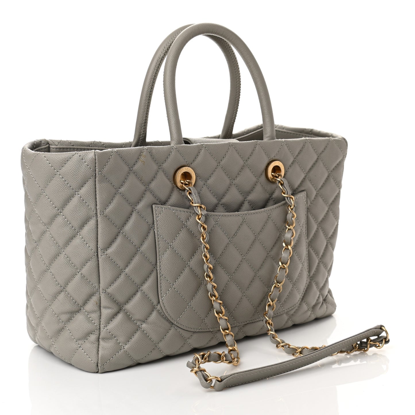 Caviar Quilted Coco Handle Shopping Tote Grey