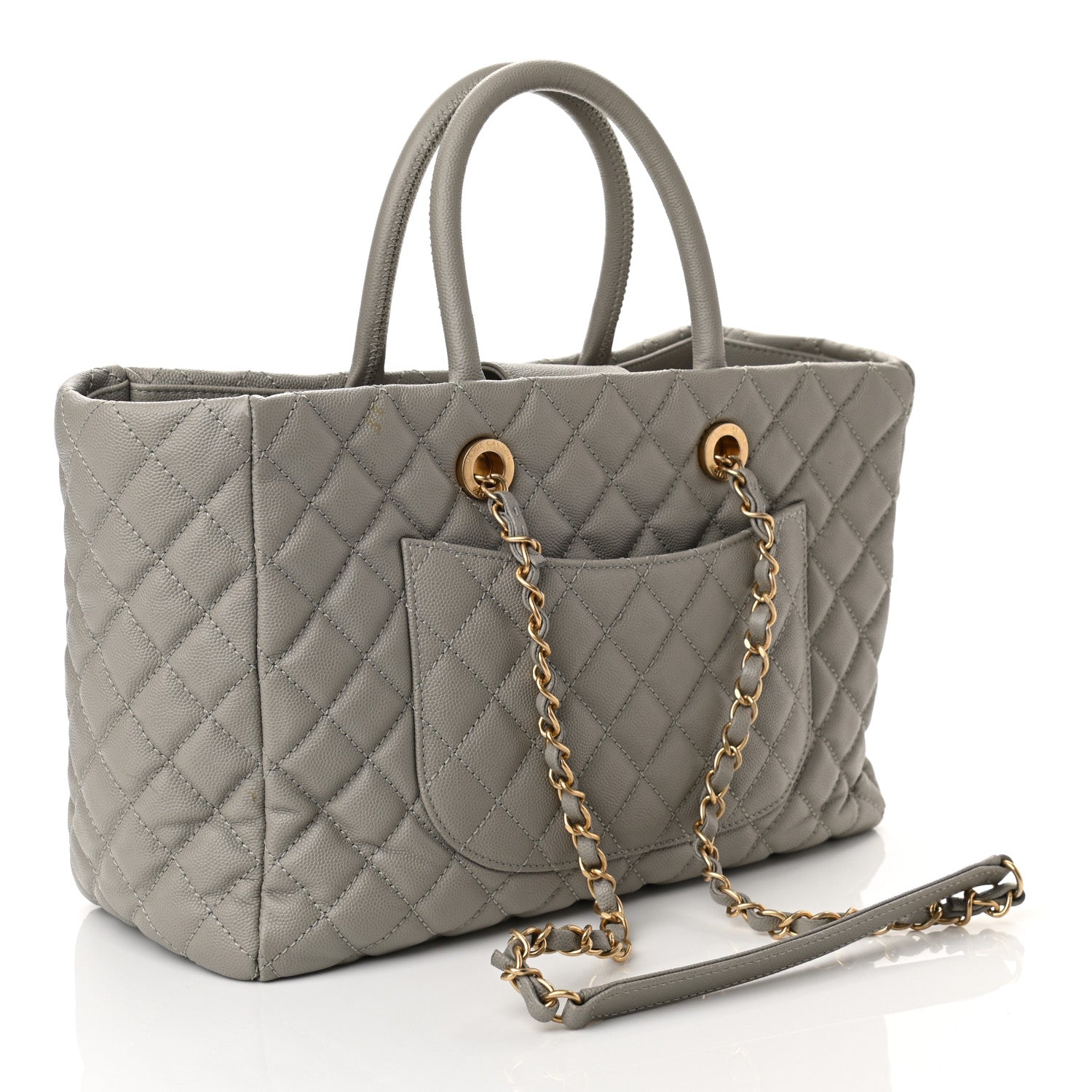 Chanel Caviar Quilted Coco Handle Shopping Tote Grey 3 of 12