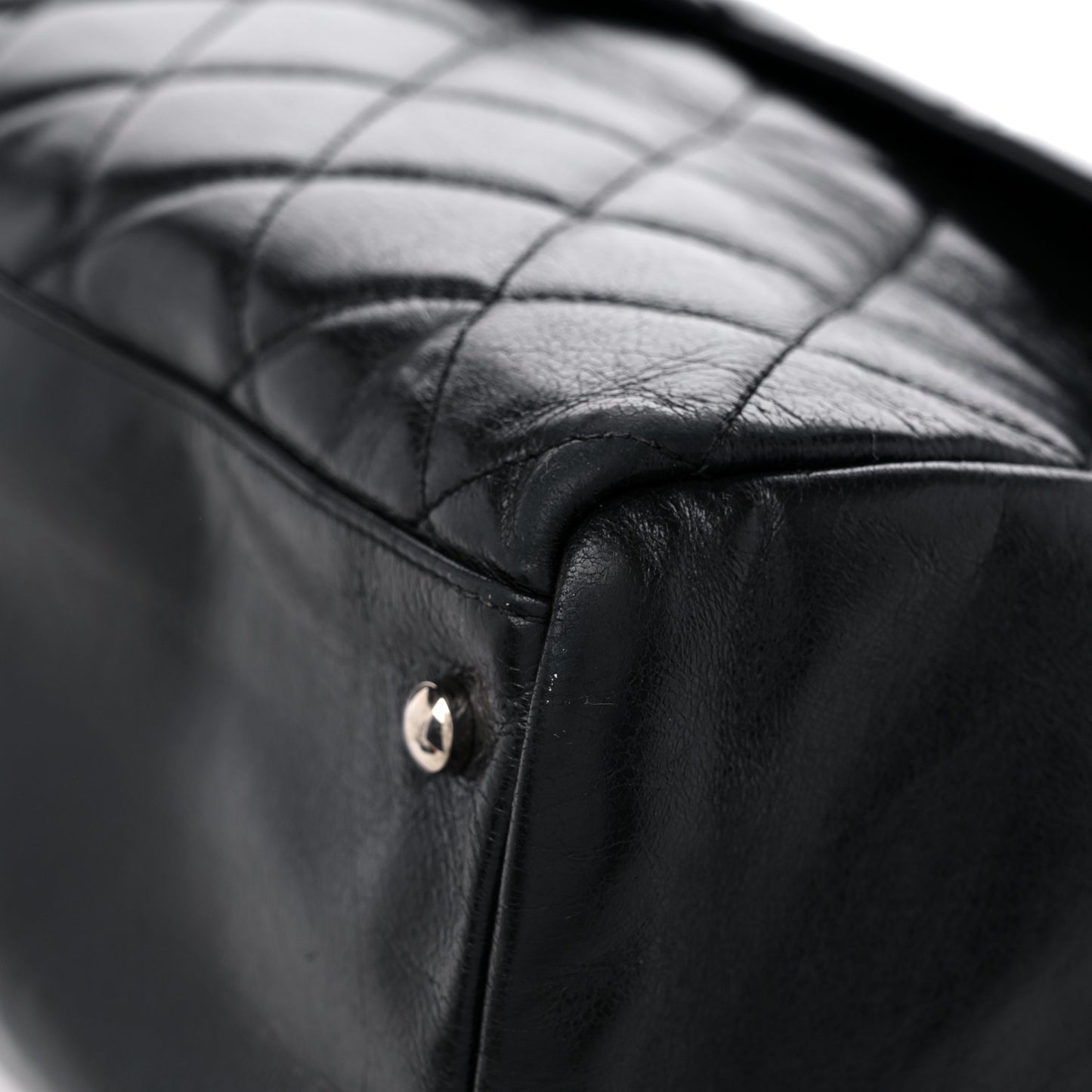 Glazed Calfskin Quilted Large CC Delivery Tote Black