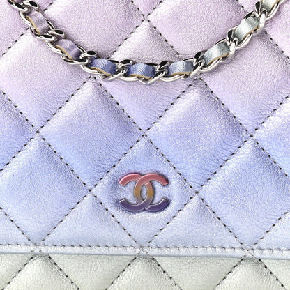 Chanel Gradient Metallic Calfskin Quilted Wallet On Chain WOC Silver Blue Yellow Purple 9 of 12