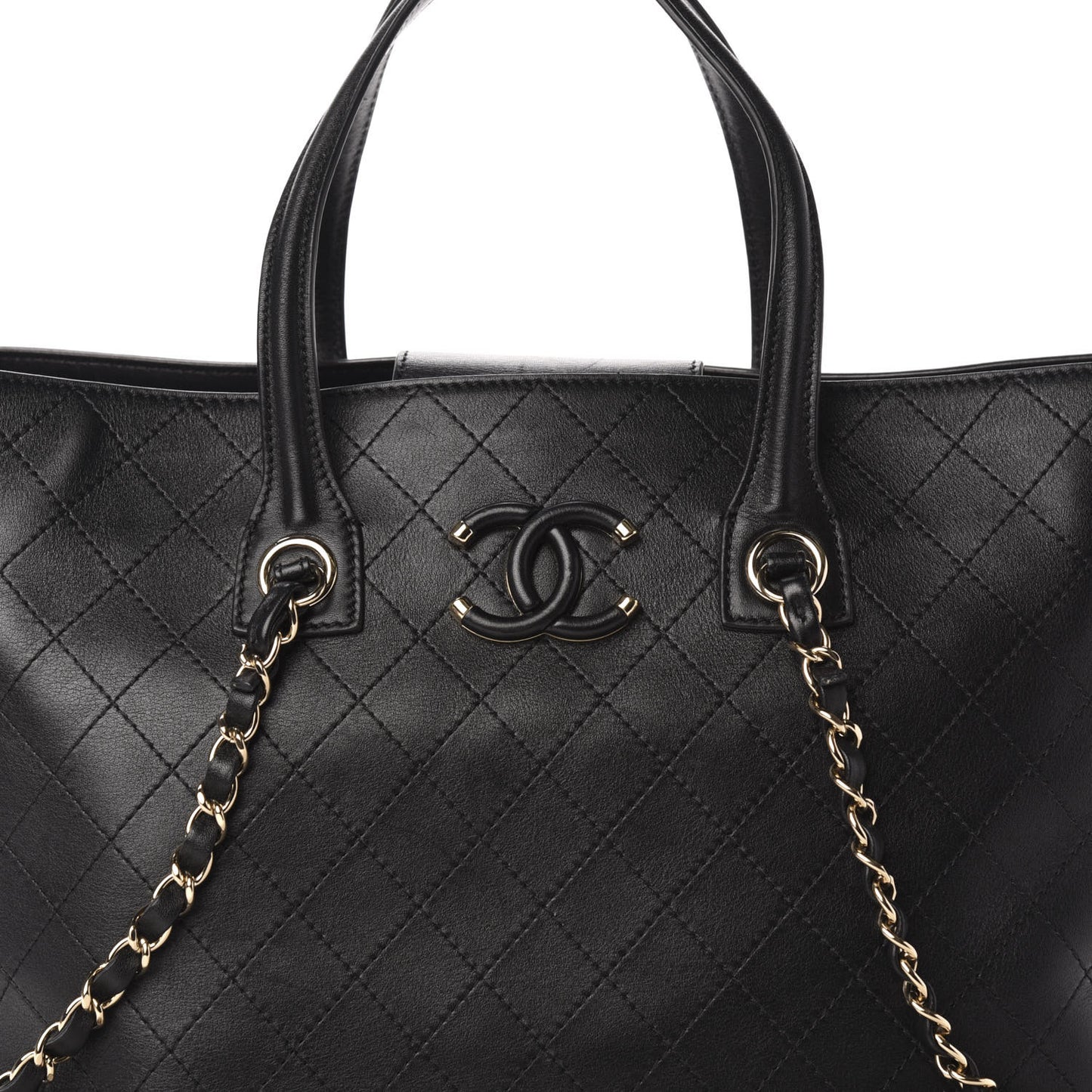 Calfskin Stitched Shopping Tote Black