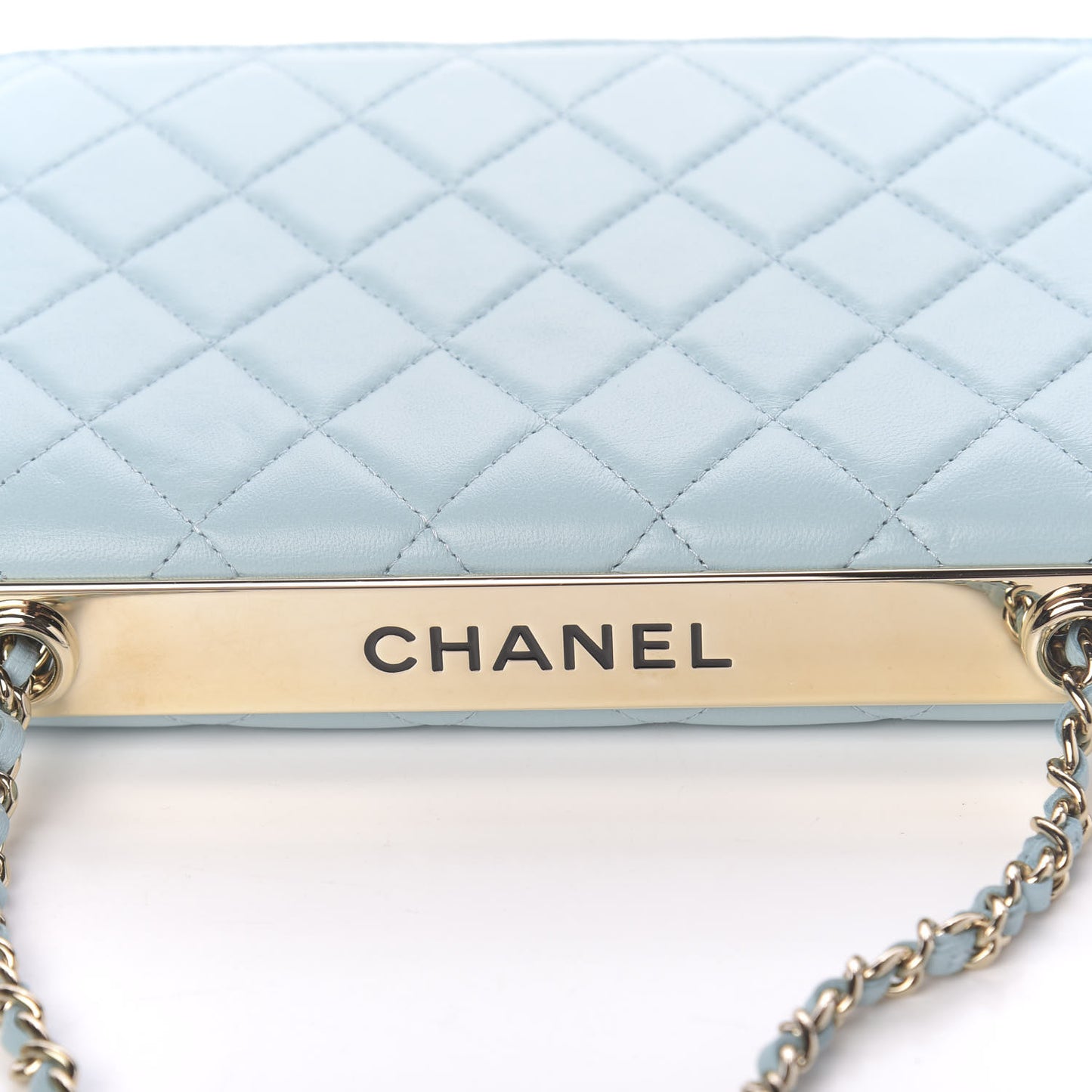 Lambskin Quilted Trendy CC Wallet On Chain WOC Light Blue