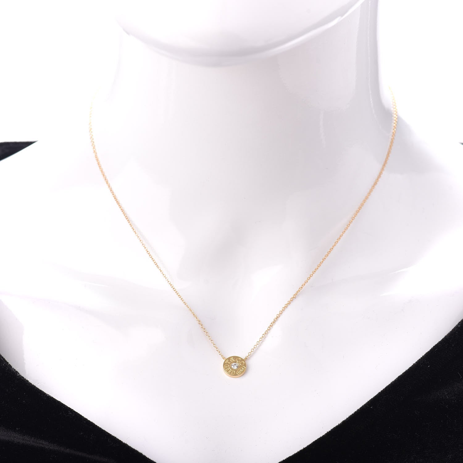 Tiffany 18K Yellow Gold Diamond 1837 Circle Pendant Necklace 2 of 4