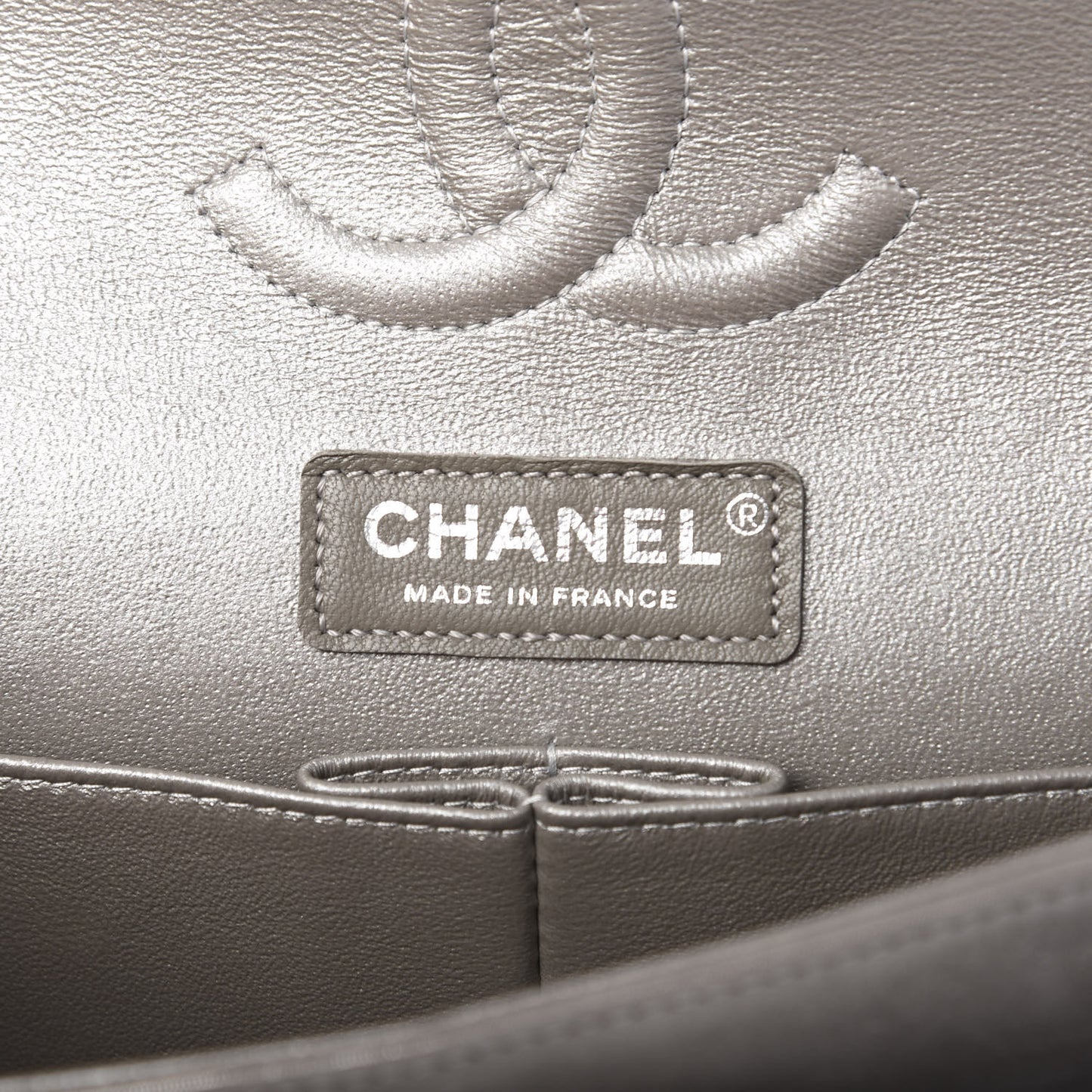 Iridescent Calfskin Chevron Quilted Medium Double Flap Silver