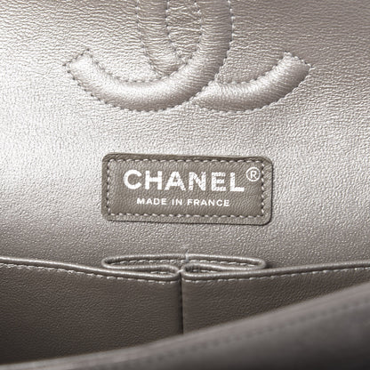Chanel Iridescent Calfskin Chevron Quilted Medium Double Flap Silver 6 of 12