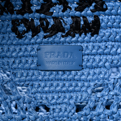 Prada Yarn Raffia Effect Crochet Logo Embroidered Shopping Tote Bag Celeste 6 of 8
