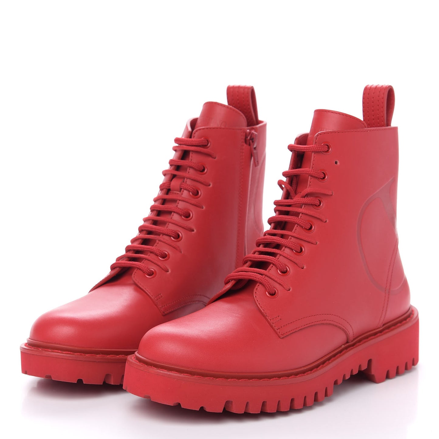 Calfskin Womens VLOGO 35mm Combat Boots 37 Rouge Pur