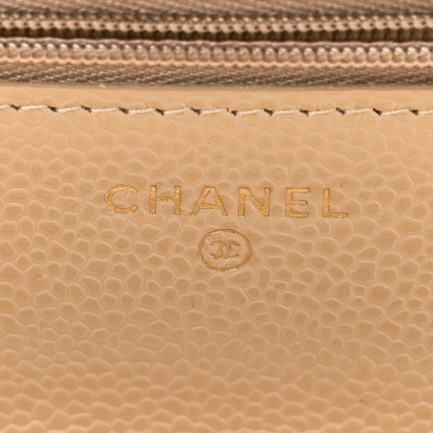 Caviar Quilted Wallet on Chain WOC Beige
