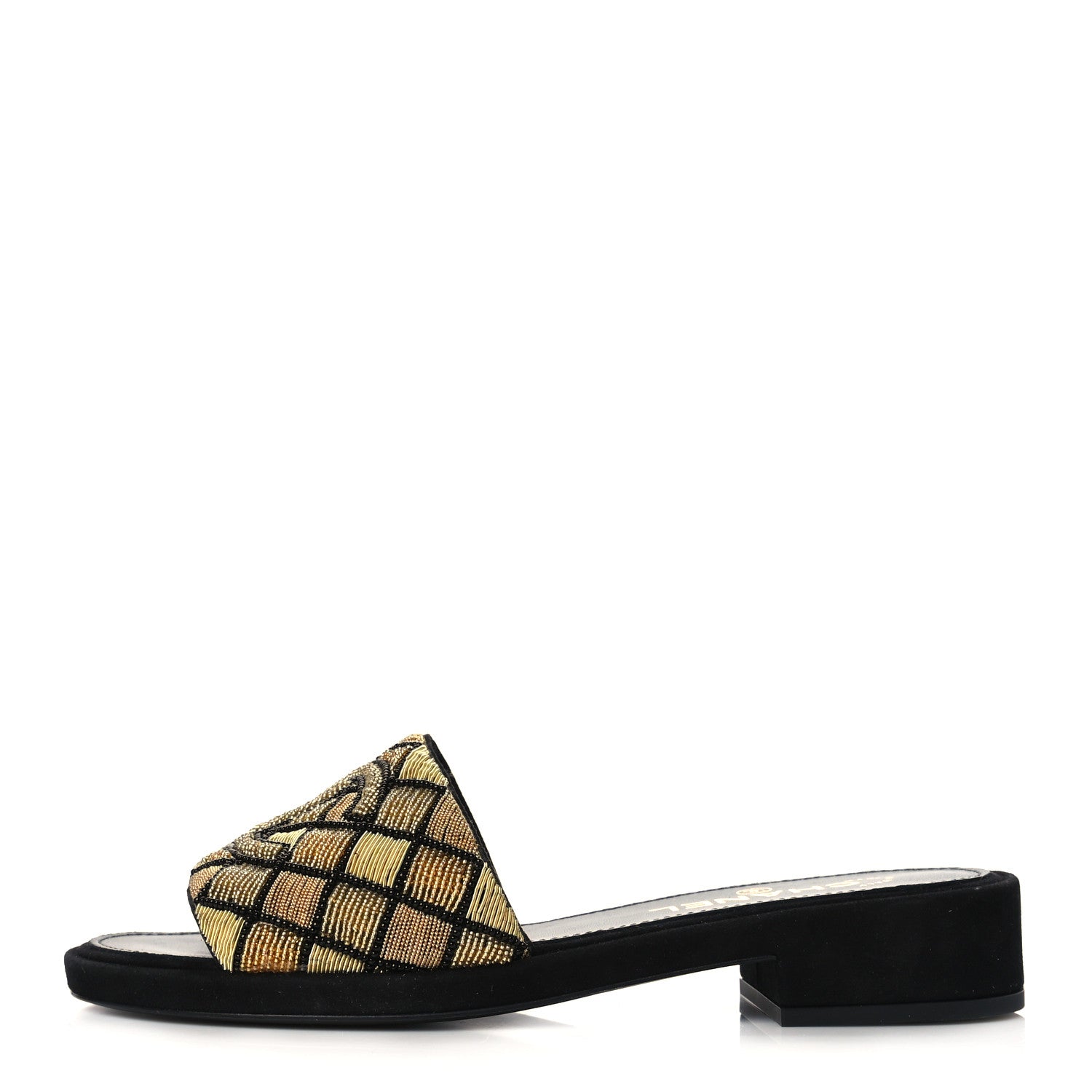 Chanel Pearl Embroidery CC Mules 37.5 Gold Black 1 of 9