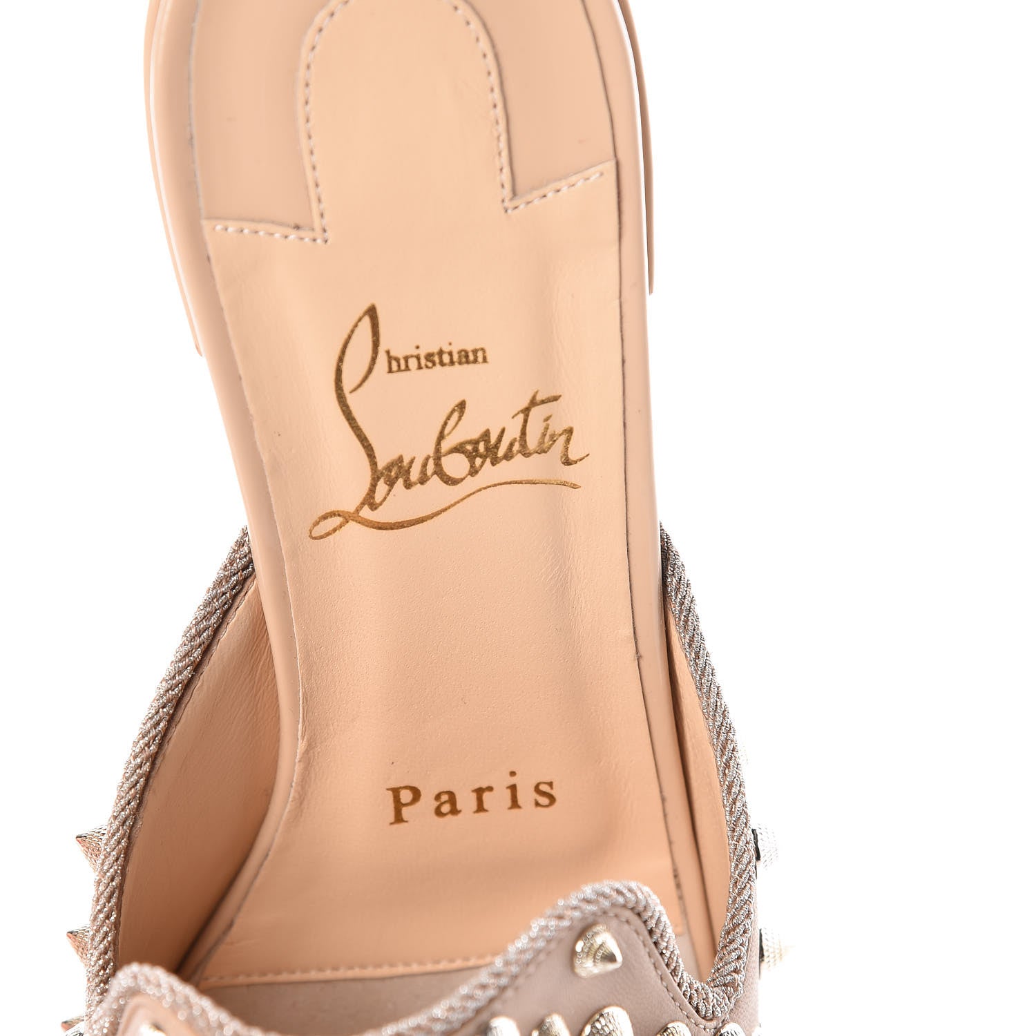 Christian Louboutin Shiny Nappa Spikes Mulaconka 35 Mules 36 Nude 7 of 8